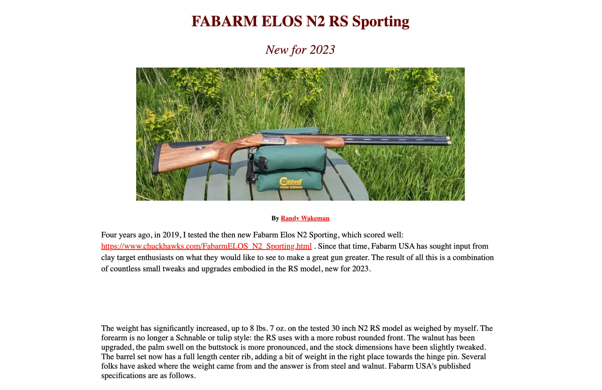 [chuckhawks.com] Fabarm Elos N2 RS Sporting - FABARM USA